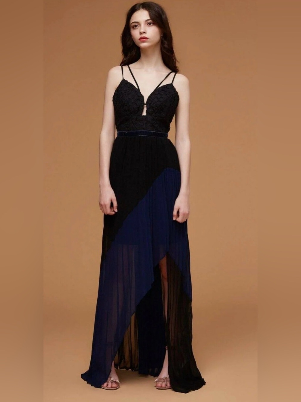 Foxiedox Nealea Pleat Chiffon Gown Black/Blue SIZE: XS NWT